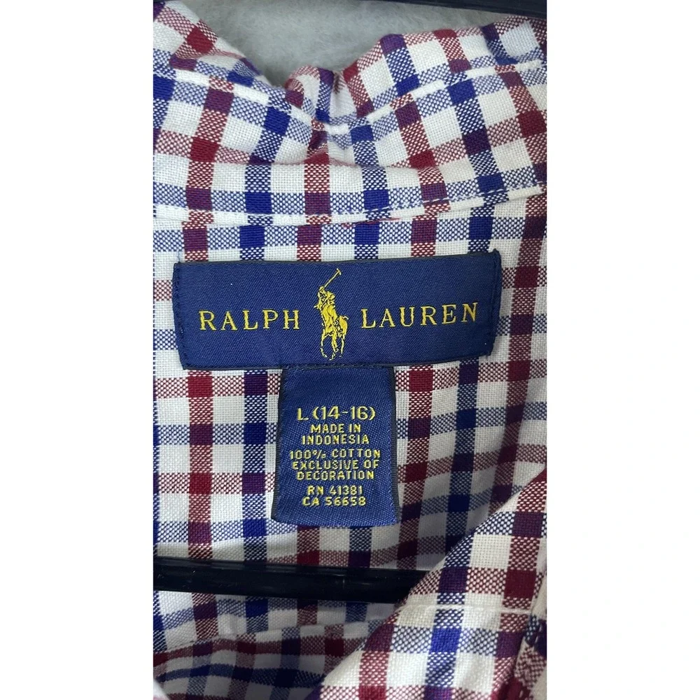 Ralph Lauren Shirt Boys Large Red Blue Plaid Button‎ Down Long Sleeve
